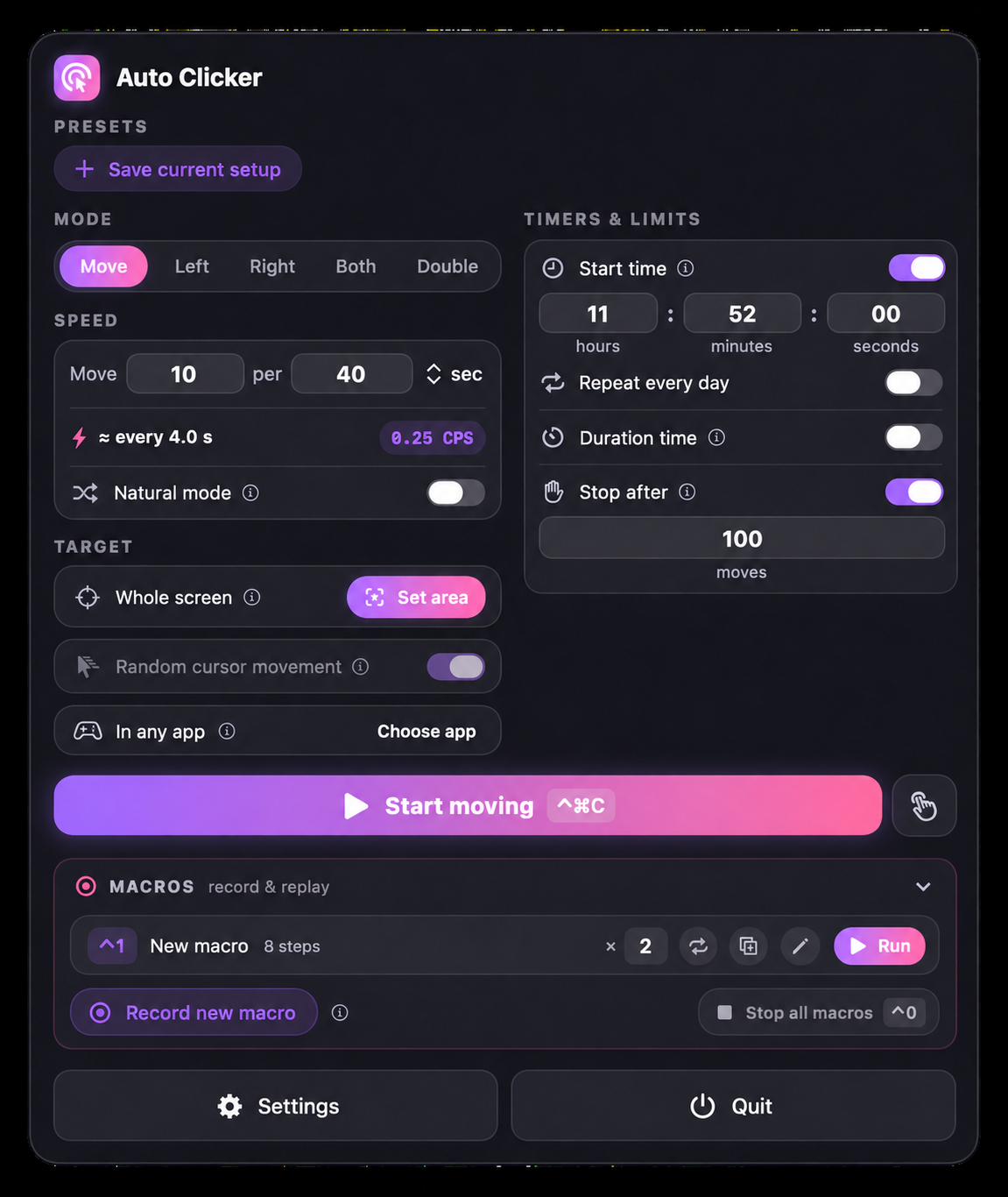 Auto Clicker interface detail
