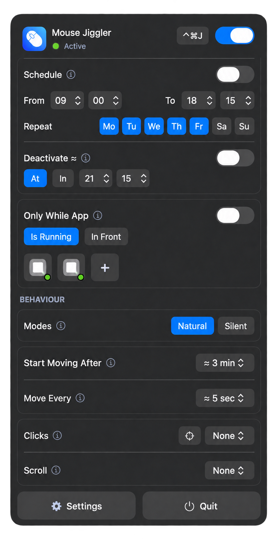 Mouse Jiggler interface detail
