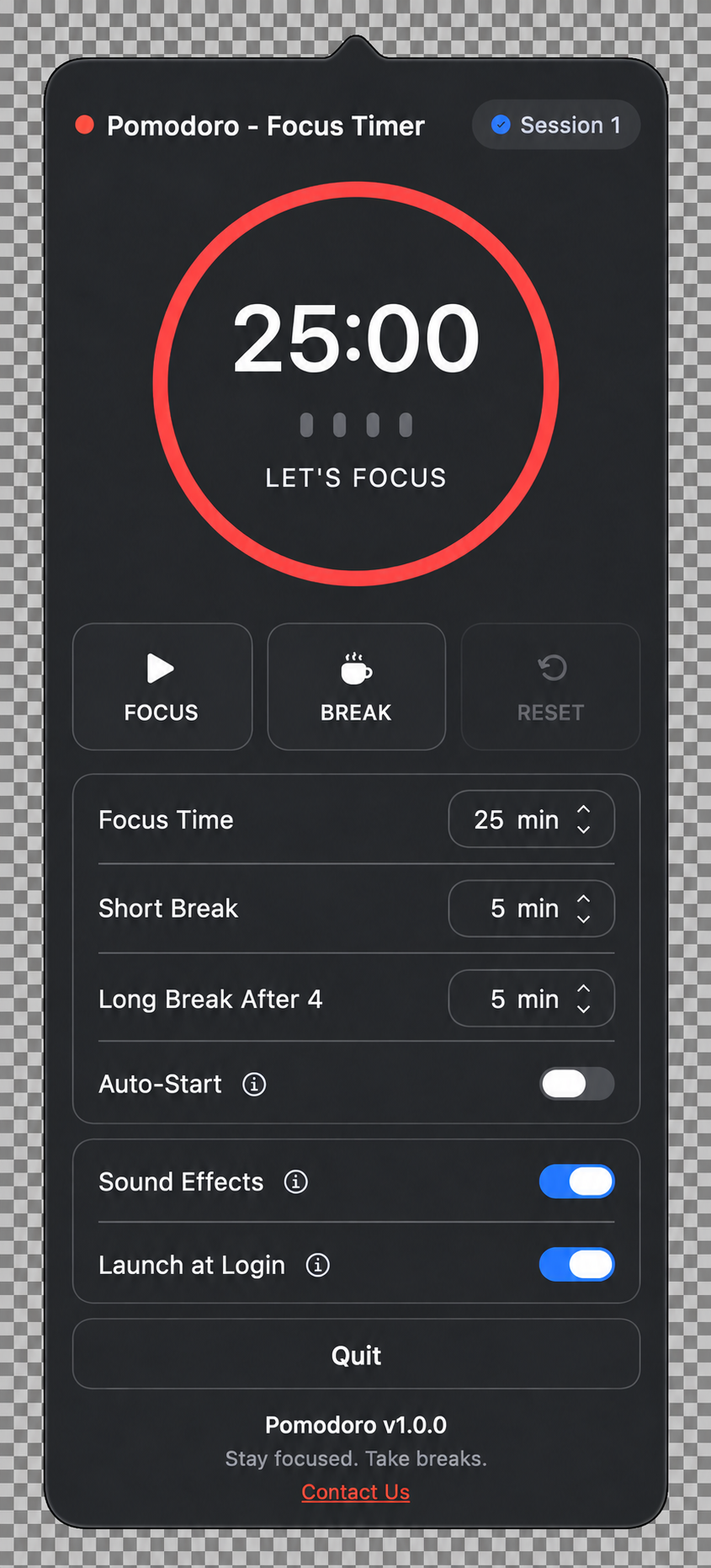 Pomodoro interface detail